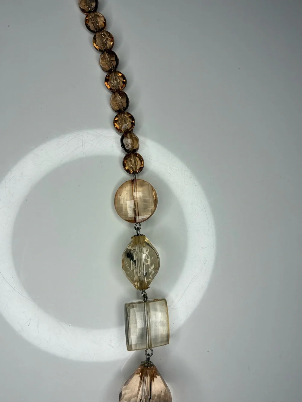 Stunning Retro Statement Necklace Peach & Clear Faceted Acrylic Beaded Necklace